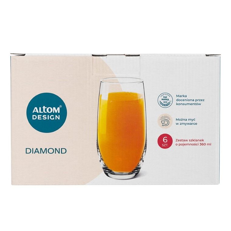 Royal Leerdam, Diamond, komplet 6 szklanek wysokich, 360 ml