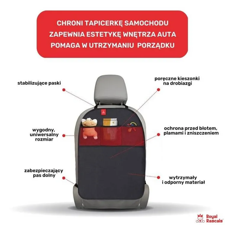 Royal Rascals, mata ochronna do samochodu z organizerem, czarna, 2 szt.