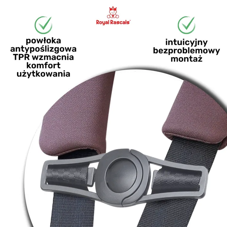 Royal Rascals, uniwersalny łącznik pasów bezpieczeństwa do fotelika samochodowego, czarny