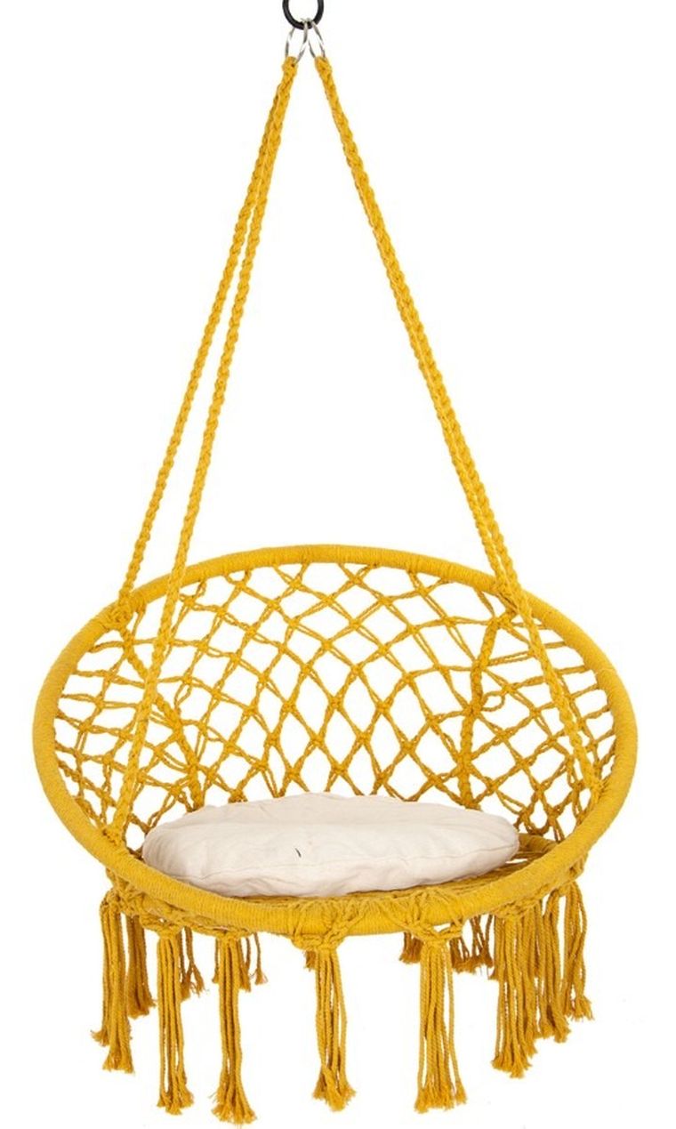 Royokamp, hamak ażurowy, fotel wiszący z poduszką, miodowy, 80-60 cm