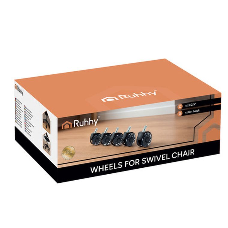 Ruhhy, kółka do fotela obrotowego, czarne, 5 szt.