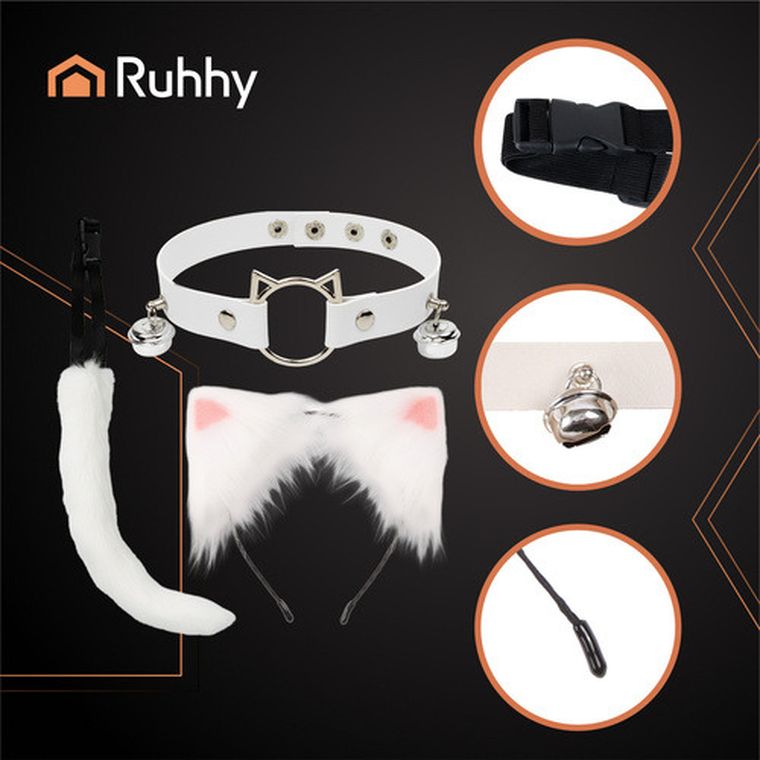 Ruhhy, strój kota, biały, 3 elementy