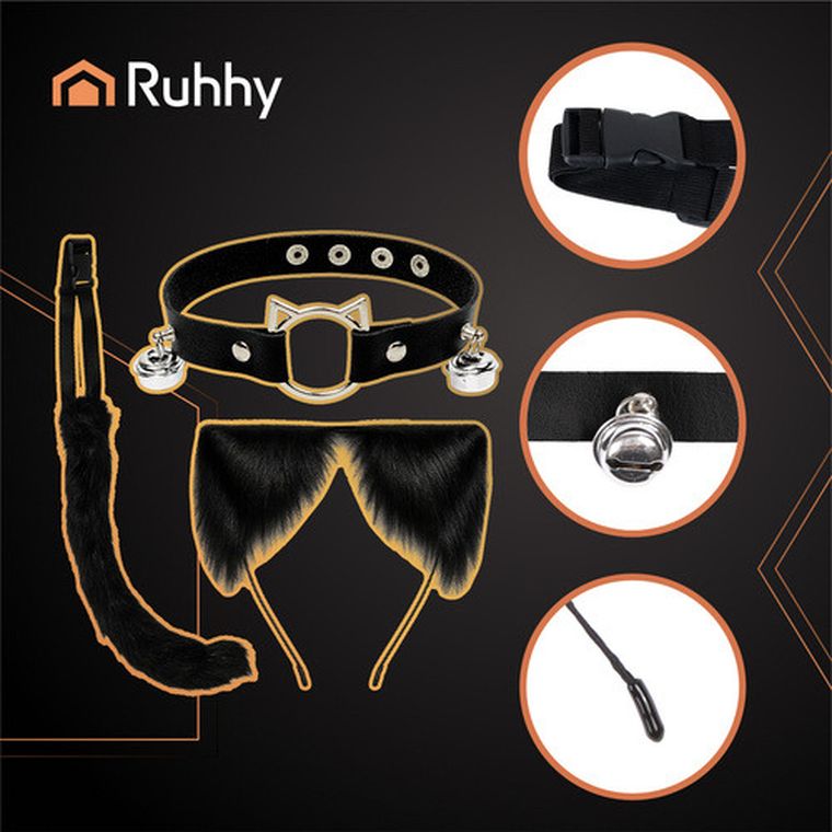 Ruhhy, strój kota, czarny, 3 elementy