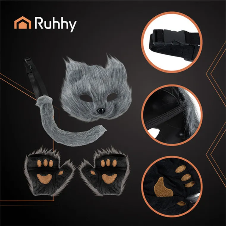 Ruhhy, strój kota, szary, 4 elementy