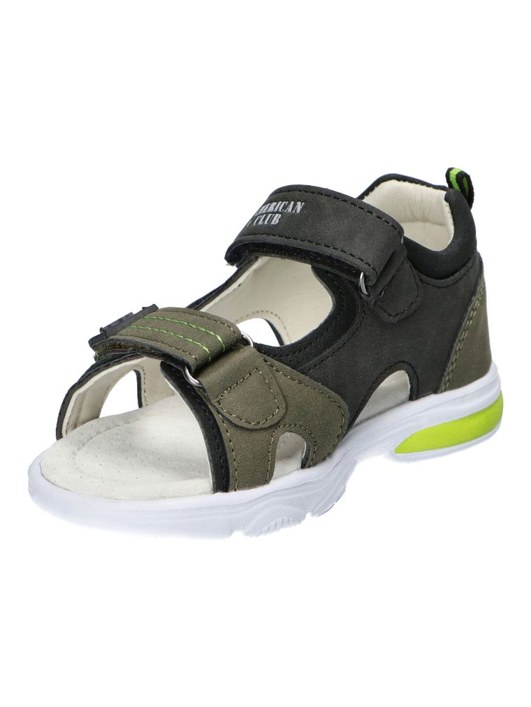 Sandały chłopięcie, khaki, skórzana wkładka, American Club