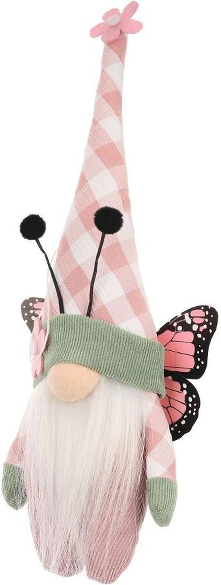 Saska Garden, dekoracja wiosenna, skrzat gnom, motyl, różowy, 25 cm