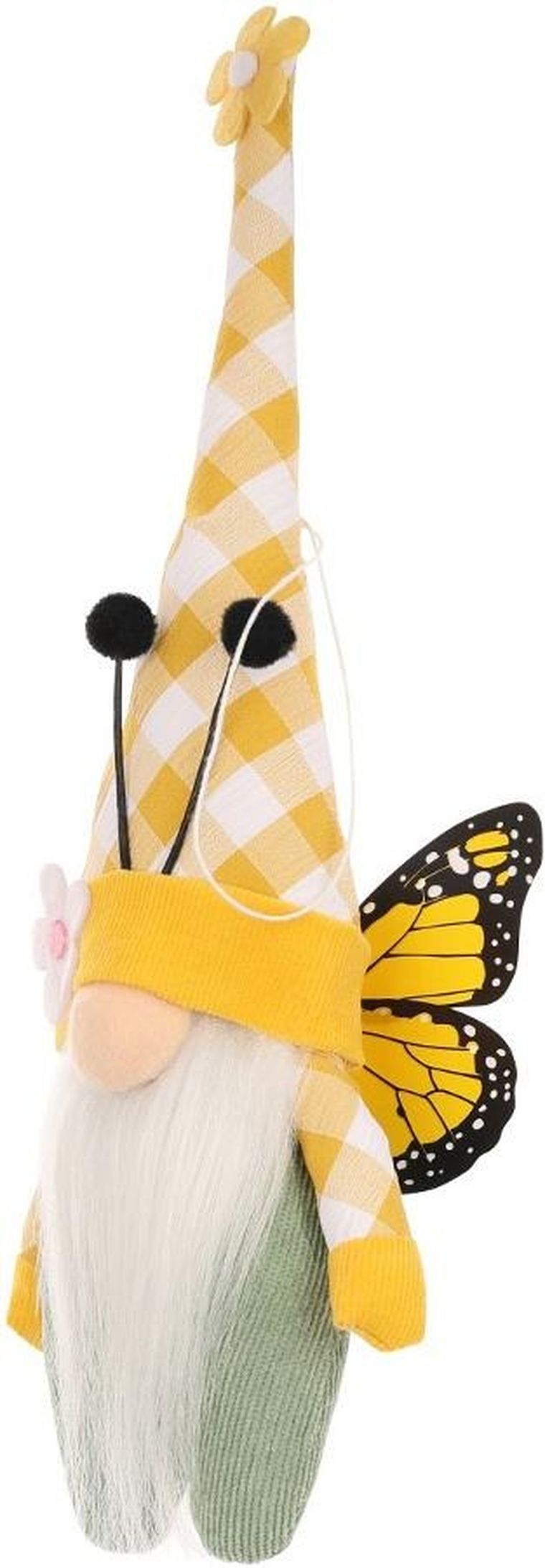 Saska Garden, dekoracja wiosenna, skrzat gnom, motyl, żółty, 25 cm