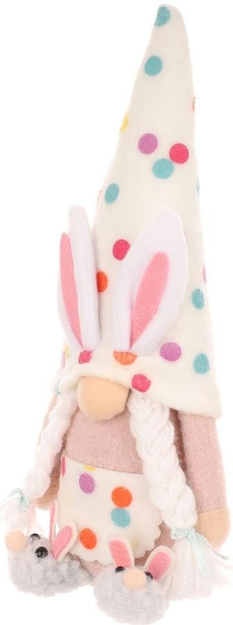 Saska Garden, dekoracja wiosenna, skrzat gnom, zajączek w groszki, 25 cm