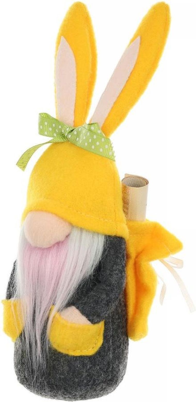 Saska Garden, dekoracja wiosenna, skrzat gnom, zajączek, z workiem na prezent, żółty, 20 cm