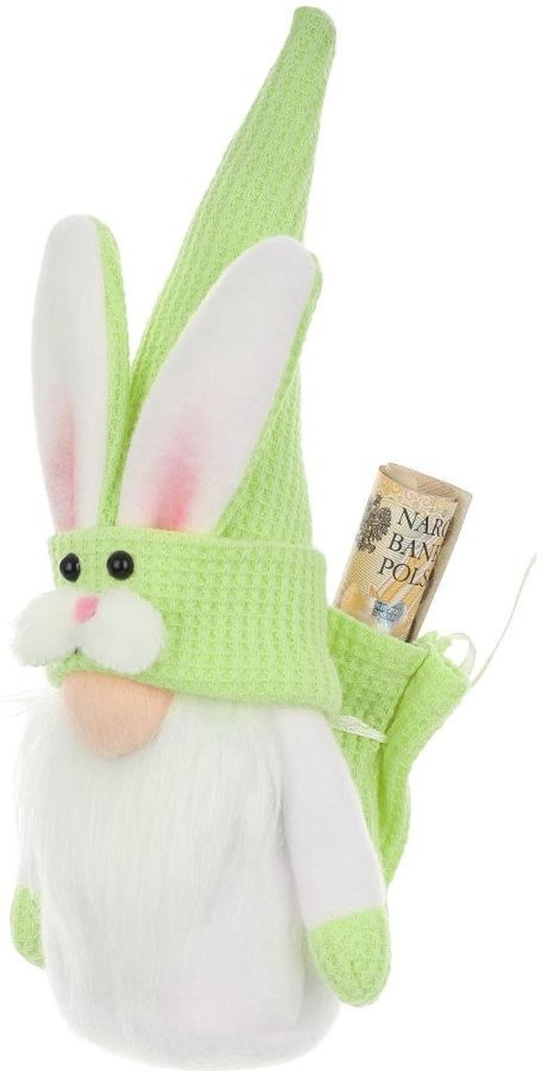 Saska Garden, dekoracja wiosenna, skrzat zajączek, z workiem na prezent, zielony, 20 cm