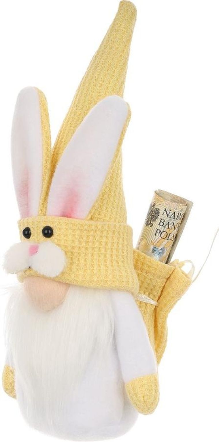 Saska Garden, dekoracja wiosenna, skrzat zajączek, z workiem na prezent, żółty, 20 cm