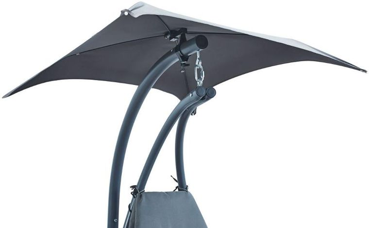 Saska garden, Lizbona, fotel bujany z parasolem, huśtawka, ciemno szara