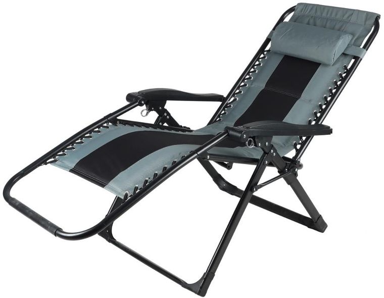 Saska Garden, składany leżak ogrodowy, czarno-szary, 162-52/65-110 cm