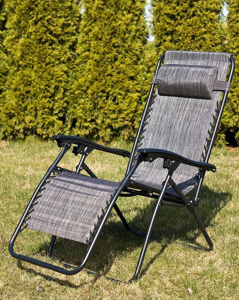 Saska Garden, składany leżak ogrodowy, szary, 175-52/65-107 cm