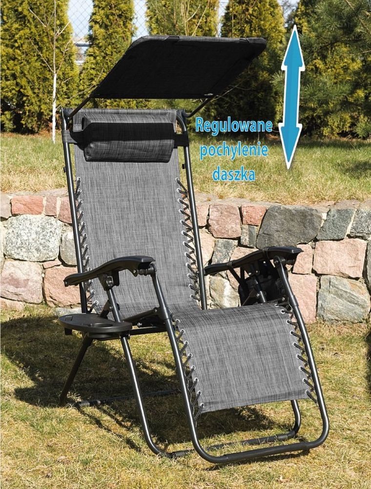 Saska Garden, składany leżak ogrodowy, wielofunkcyjny, z daszkiem, szary