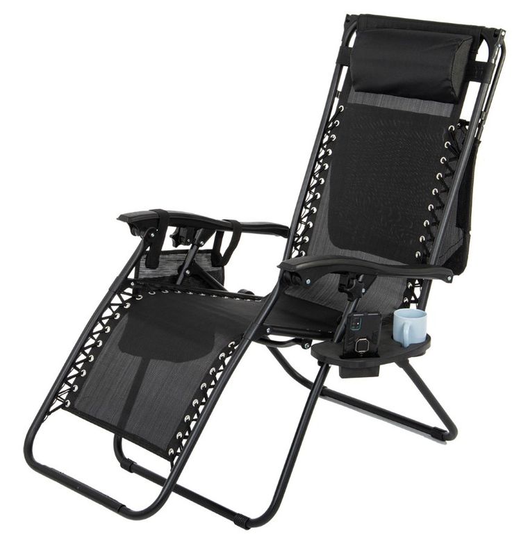 Saska Garden, wielofunkcyjny składany leżak ogrodowy z daszkiem, czarny, 175-52/65-110 cm