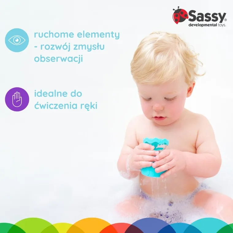 Sassy, kubeczki do kąpieli, zestaw zabawek do wody, 8 elementów