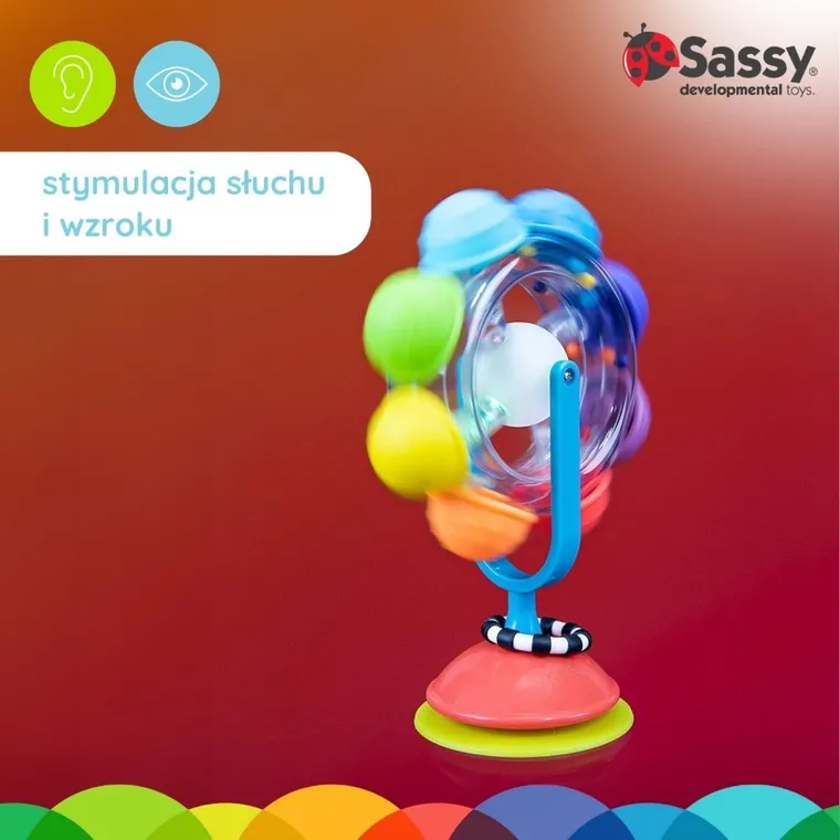 Sassy, świecący kołowrotek, zabawka sensoryczna, tęcza, 6m+