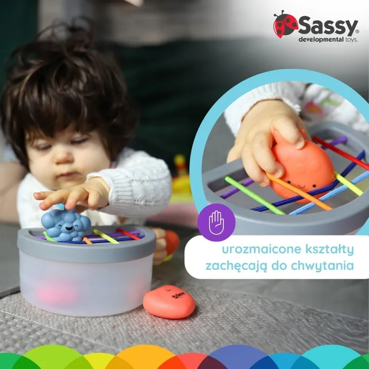 Sassy, zabawka Stem, sorter, kubeczek z owocami, 6m+