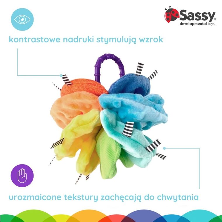 Sassy, zawieszka do wózka, pluszowy kwiat, 0m+
