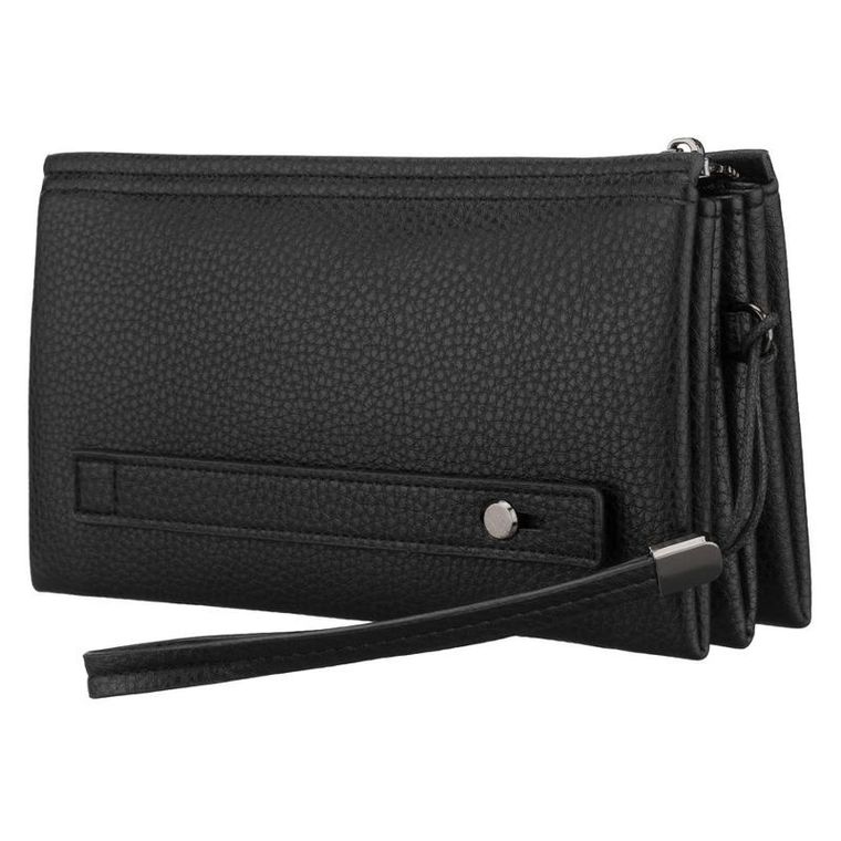 Saszetka do ręki, czarna, skóra ekologiczna, Rovicky