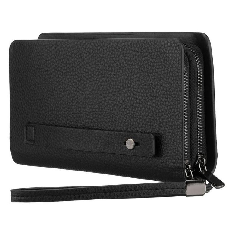 Saszetka do ręki, czarna, skóra ekologiczna, Rovicky