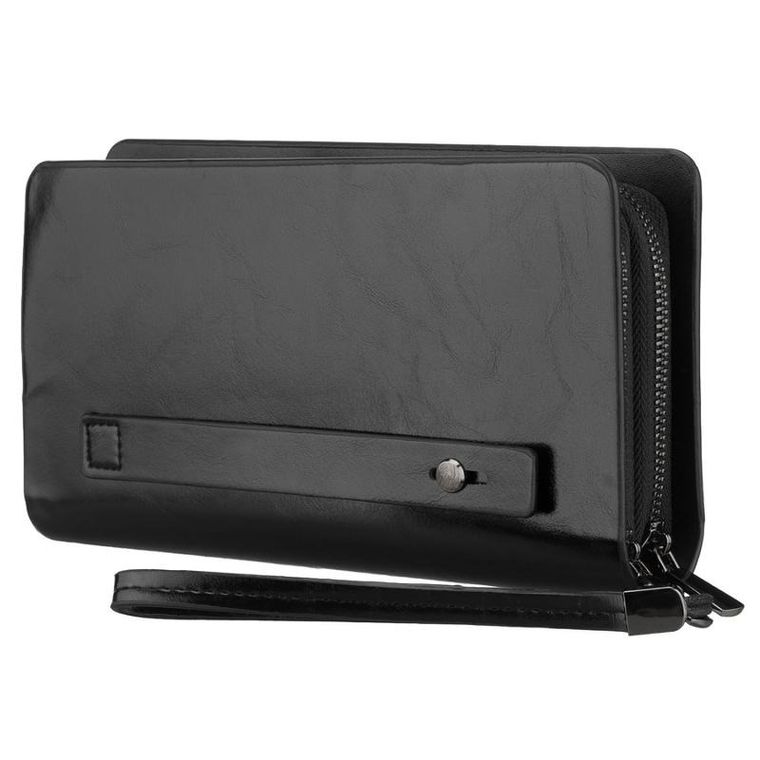 Saszetka do ręki, czarna, skóra ekologiczna, Rovicky