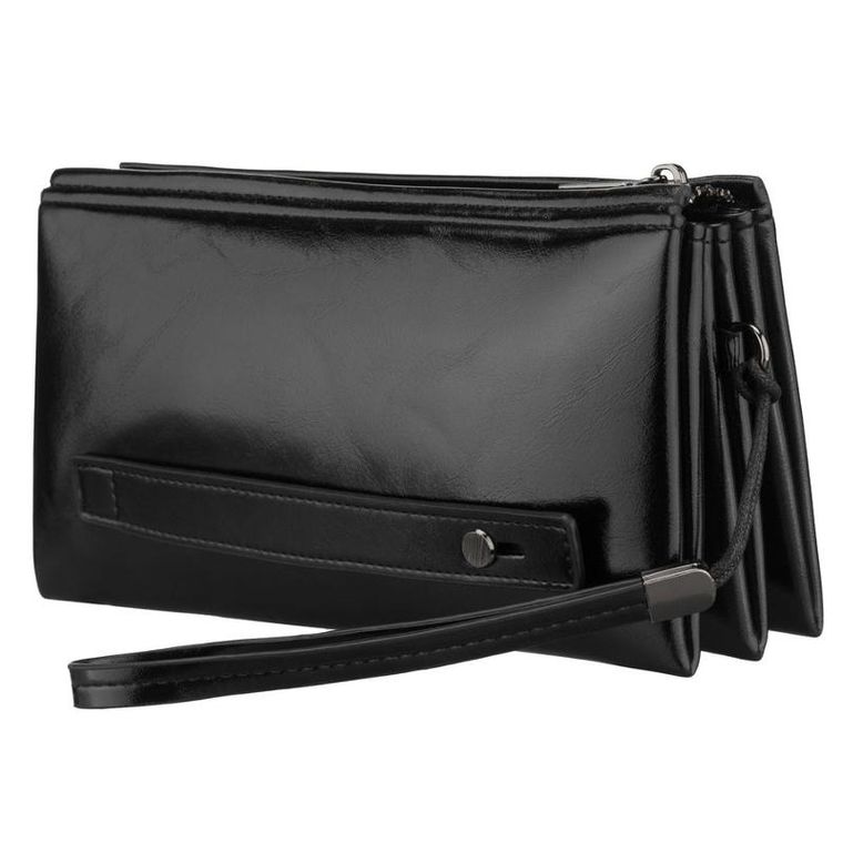 Saszetka do ręki, czarna, skóra ekologiczna, Rovicky