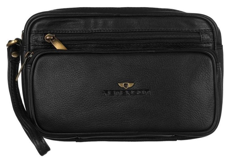 Saszetka do ręki, czarna, skórzana, Peterson