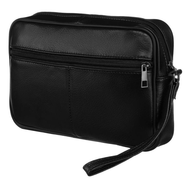 Saszetka do ręki, czarna, skórzana, Rovicky