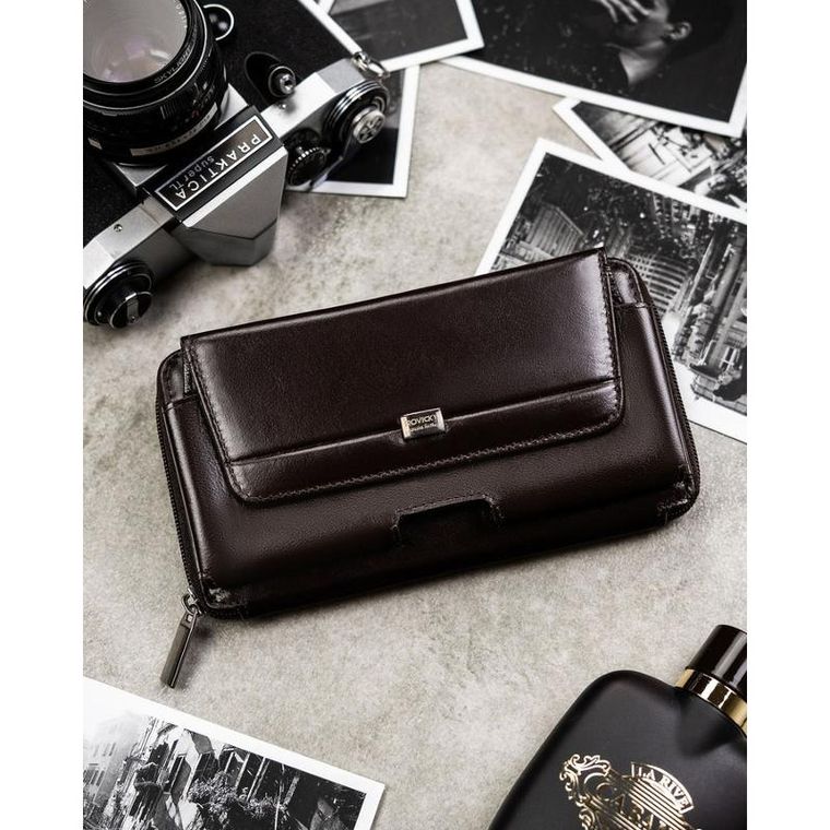 Saszetka na biodro, brązowa, skórzana, Rovicky