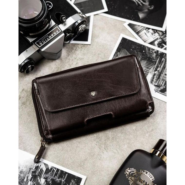 Saszetka na biodro, brązowa, skórzana, Rovicky