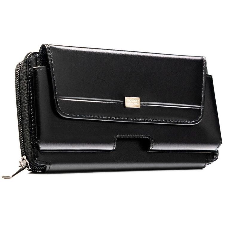 Saszetka na biodro, czarna, skórzana, RFID, Rovicky