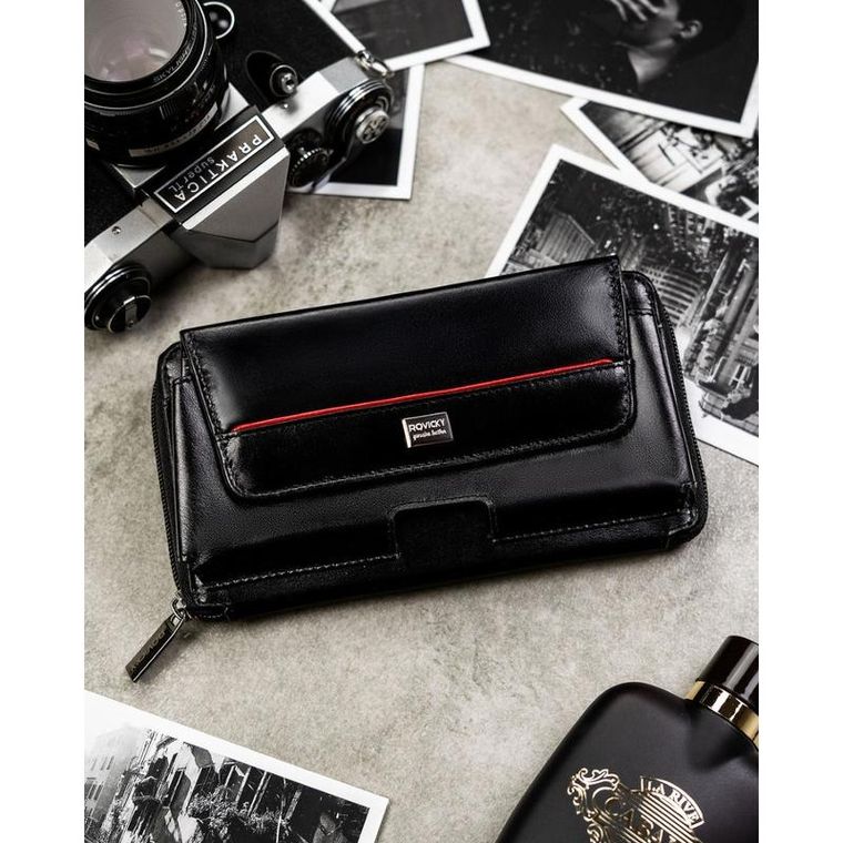 Saszetka na biodro, czarna, skórzana, Rovicky