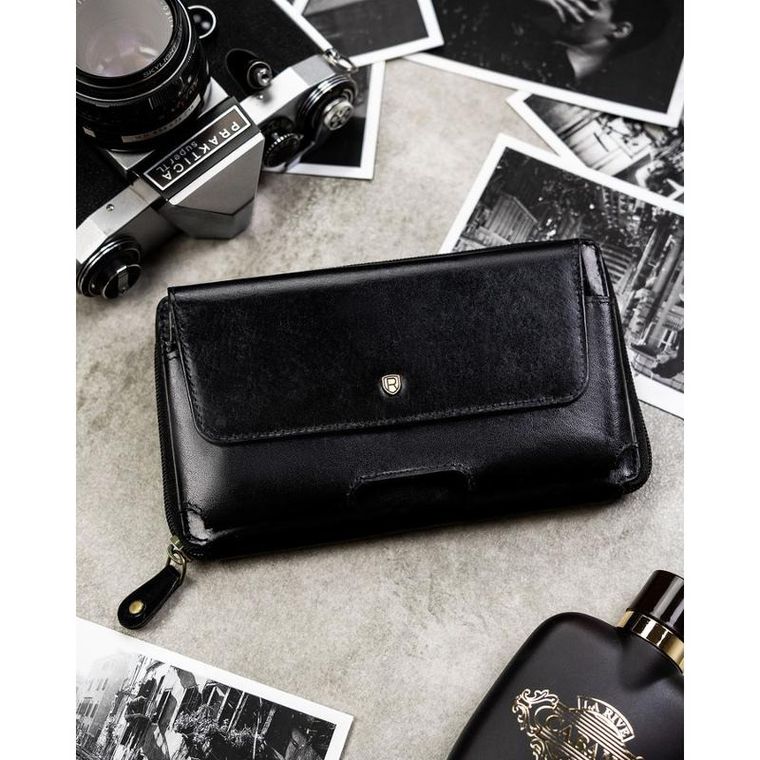 Saszetka na biodro, czarna, skórzana, Rovicky