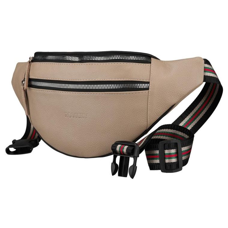 Saszetka na biodro, nerka, beżowa, skórzana, Rovicky