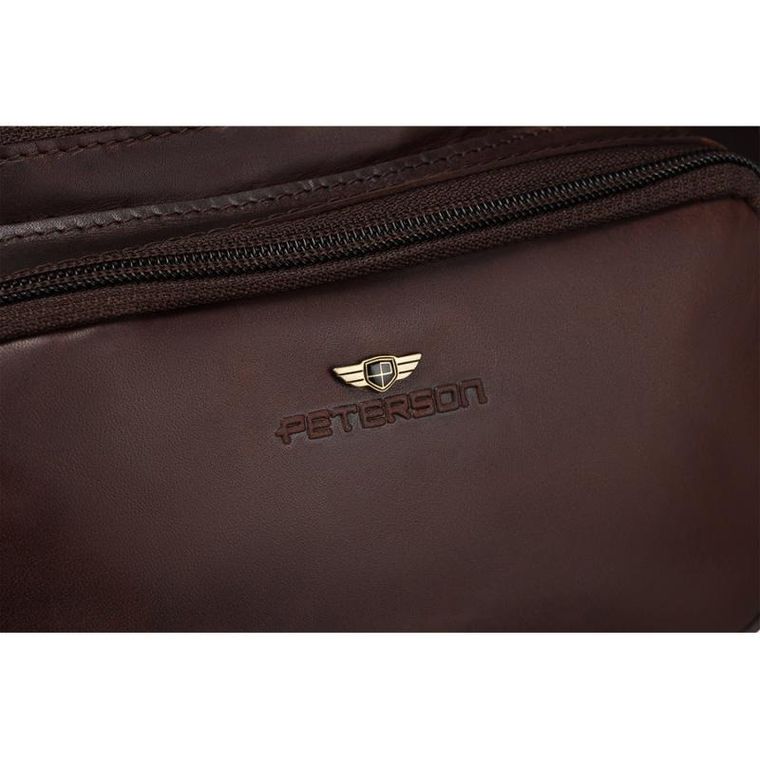 Saszetka na biodro, nerka, brązowa, skórzana, Peterson