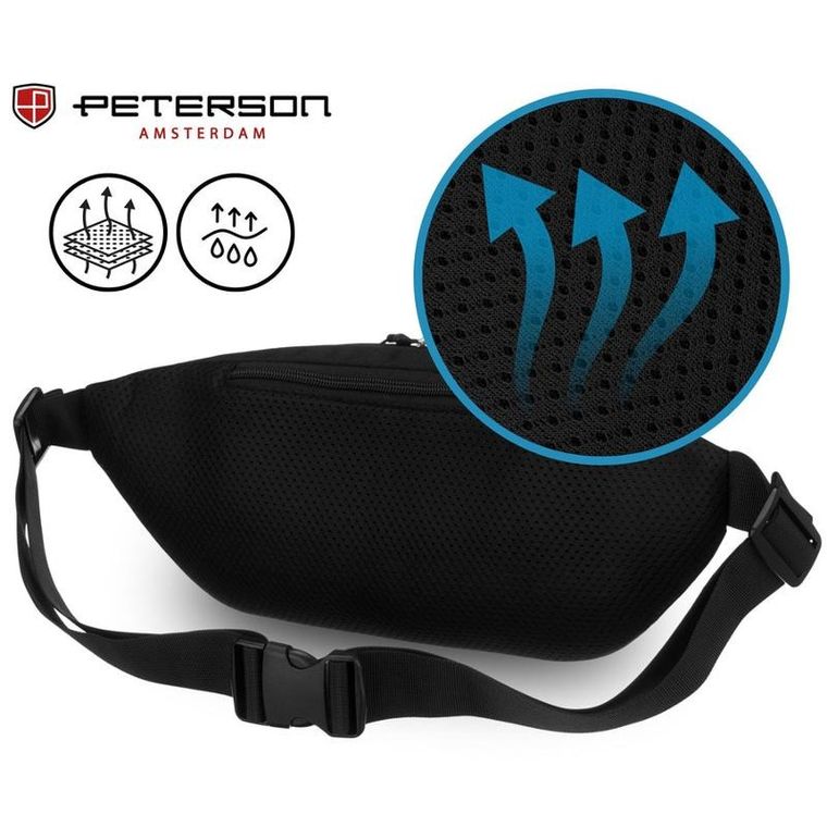 Saszetka na biodro, nerka, czarna, Peterson