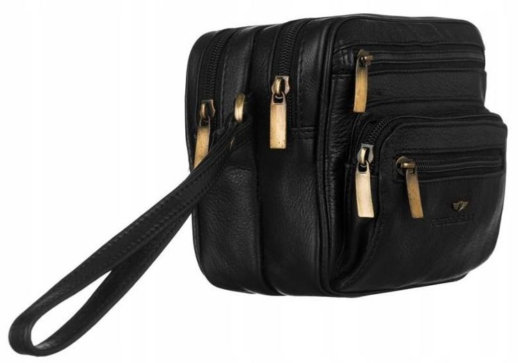 Saszetka na biodro, nerka, czarna, skóra ekologiczna, Peterson