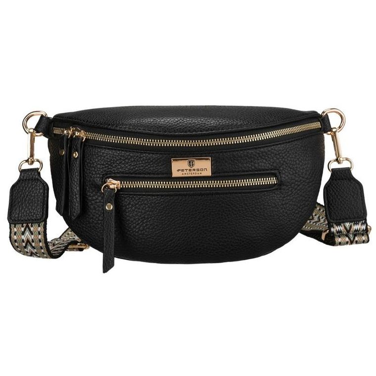 Saszetka na biodro, nerka, czarna, skóra ekologiczna, Peterson