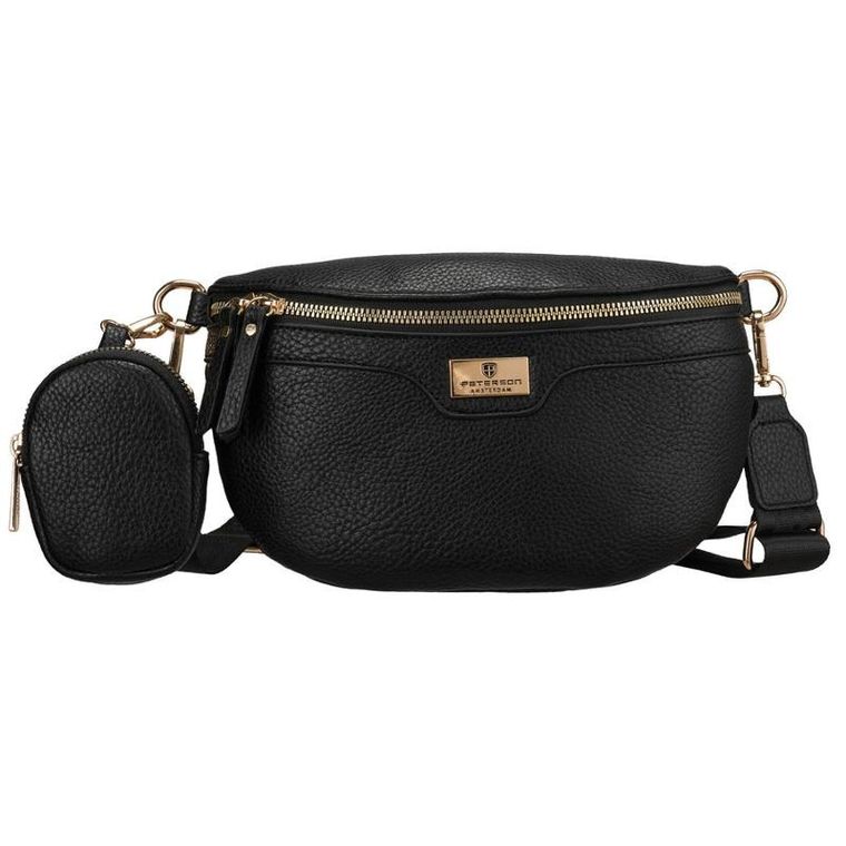 Saszetka na biodro, nerka, czarna, skóra ekologiczna, Peterson