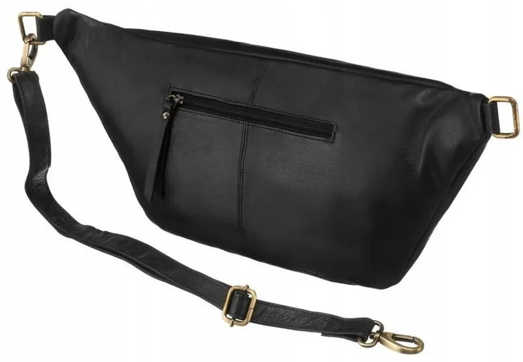 Saszetka na biodro, nerka, czarna, skórzana, Peterson