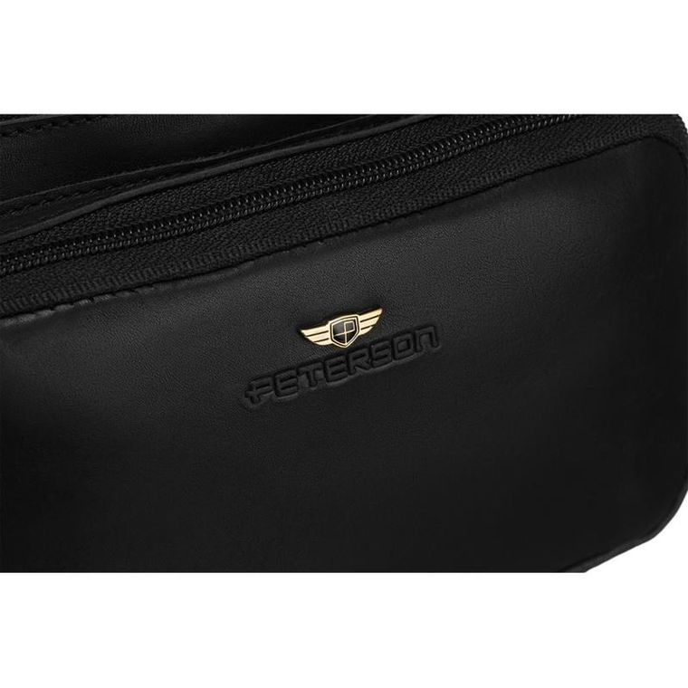 Saszetka na biodro, nerka, czarna, skórzana, Peterson