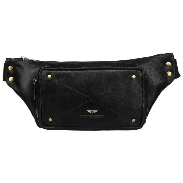 Saszetka na biodro, nerka, czarna, skórzana, Peterson