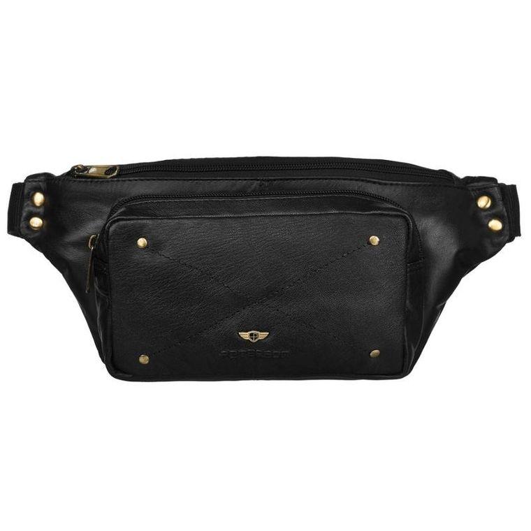 Saszetka na biodro, nerka, czarna, skórzana, Peterson