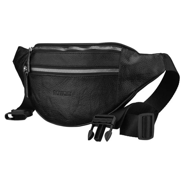 Saszetka na biodro, nerka, czarna, skórzana, Rovicky