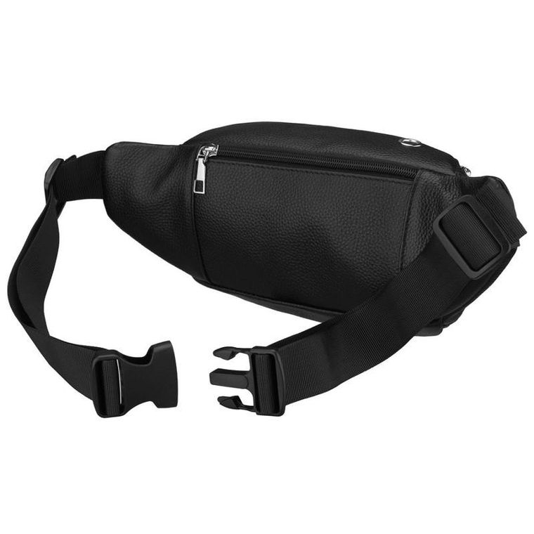 Saszetka na biodro, nerka, czarna, skórzana, Rovicky