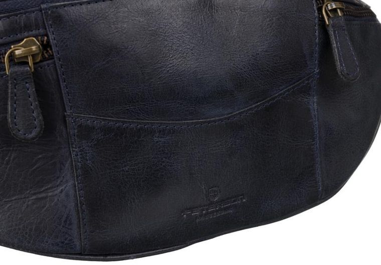 Saszetka na biodro, nerka, granatowa, skórzana, Peterson