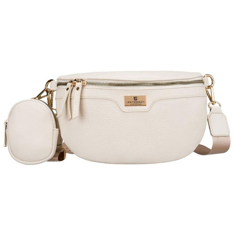 Saszetka na biodro, nerka, jasnobeżowa, skóra ekologiczna, Peterson