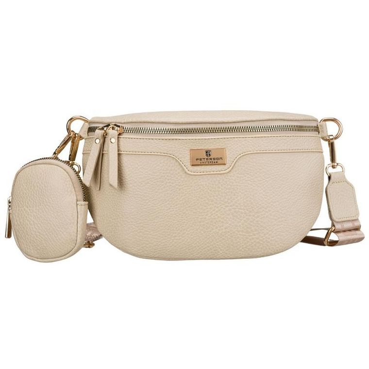 Saszetka na biodro, nerka, jasnobeżowa, skóra ekologiczna, Peterson